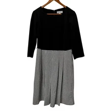 Shelby & Palmer Black Houndstooth Sheath Dress Midi 3/4 Sleeve Womens Size 10