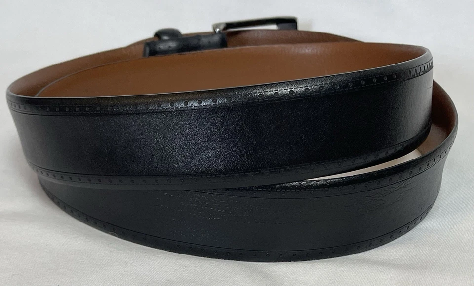 Cinturón de vestir Joseph Abboud para hombre talla 42 cuero negro diseño punta de ala hebilla plateada Foto 2 de 4