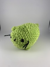 Amigurumi Crochet Loaf Cat Plush 8" Green Stuffed Animal Black Eyes Nose