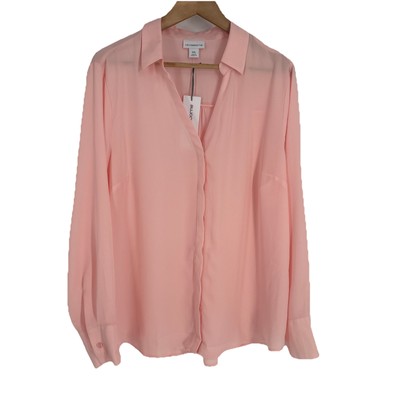 Liz Claiborne Womens Button Up Top 2XL Pink Classic Lightweight Career Easy Care