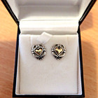 Hallmarked Vintage STERLING SIL VER  & 14k GOLD HEART Stud Earrings BOXED