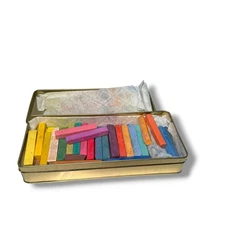 LOT 40 Vintage Oil Pastel Sticks Pastels w Christmas Tin Case Box Multicolor