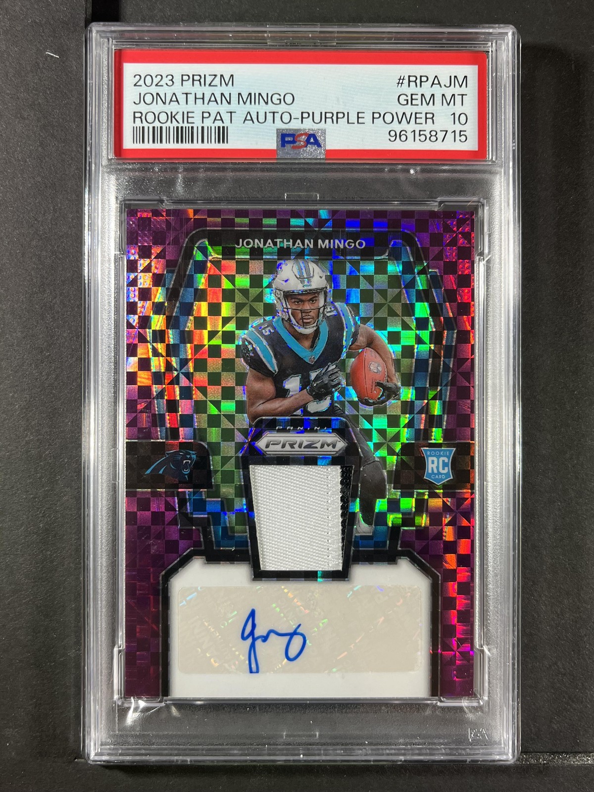 Jonathan Mingo Panini Prizm Rookie Patch Autographs #RPAJM Purple Power