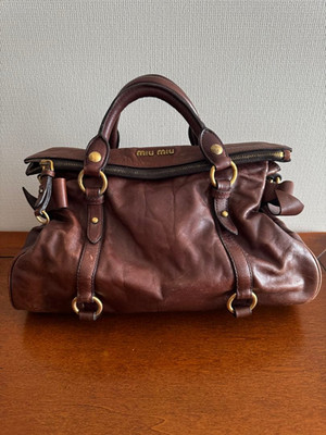 MIU MIU Side Ribbon Handbag - Brown Leather - Pre-Owned Fair (JP)