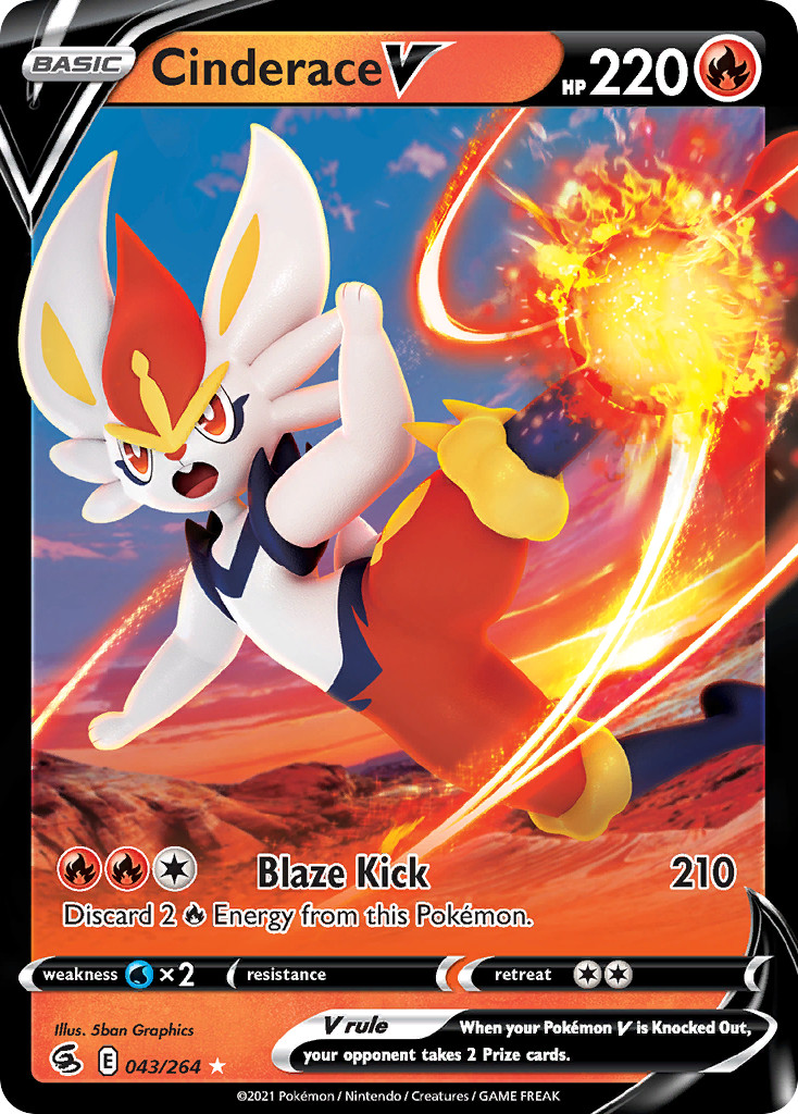 Cinderace V 043/264 Holo V Rare Fusion Strike Pokemon Near Mint