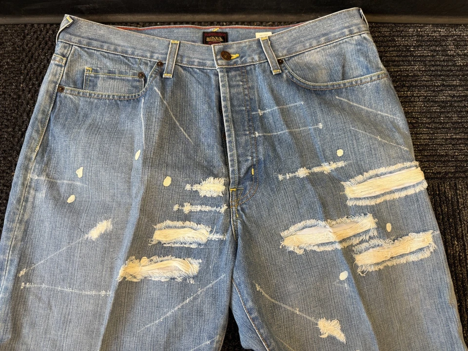 Von Dutch Jeans Hombres 36 Azul Grasador Compton Parche Y2K Flying Fire Eyeball Foto 4 de 4