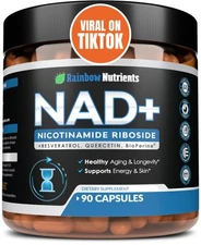 NAD+ Supplement with Nicotinamide Riboside, Resveratrol, Quercetin - 90 Capsules