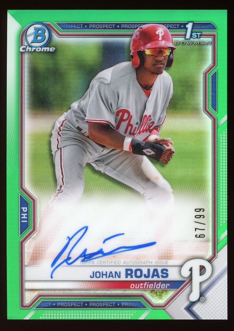 2021 Bowman Johan Rojas Chrome Prospect Autographs Green Refractor #CPA-JR #/99