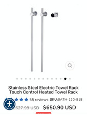 Heated towel rack, Stainless steel, Chrome 110Volt, Touch control