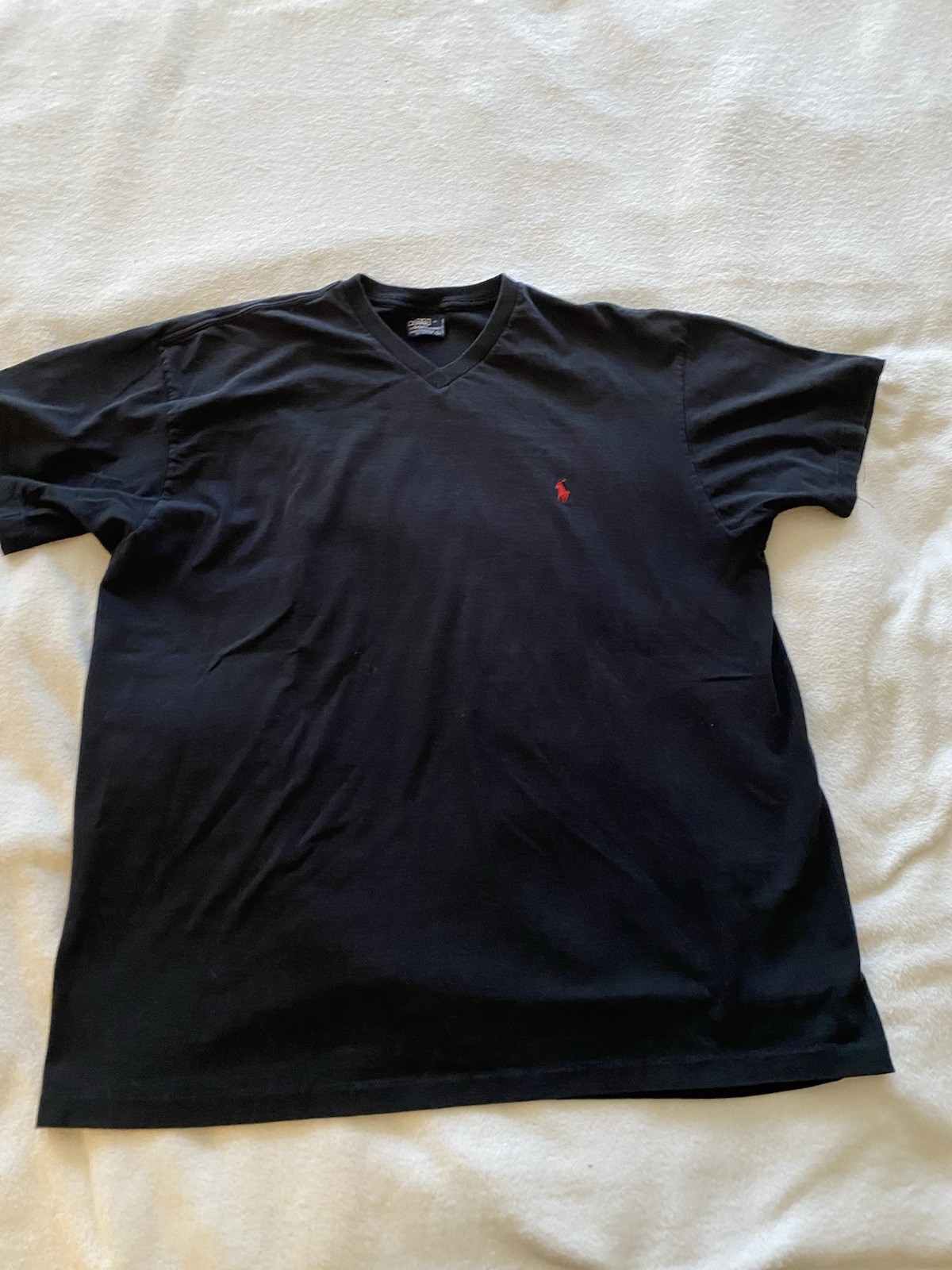 Polo Ralph Lauren vintage camicia uomo L nero rosso pony scollo a V punto singolo