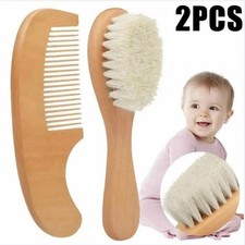 Baby Comb Set Care Hair Brush Beech Soft Wool Wood Newborn Massager Soothing