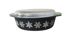 Vtg Pyrex 045 Black Charcoal White Snowflake 2 1/2Qt Casserole Baking Dish & Lid
