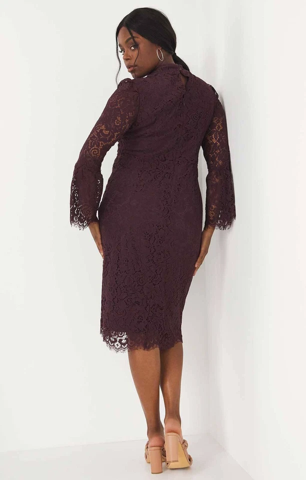 Simply Be Womens Purple Midi Lace Dress High Neck RRP £95 - Image 2 of 3