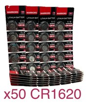 50 x Warrior CR1620 Coin Button Cell 3 Volt Lithium Batteries ( 10 x Pack of 5 )
