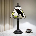Vintage Gothic Black Crow Tiffany Style Stained Glass Table Lamp Decor Light