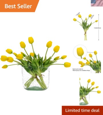 Durable Realistic Artificial Tulips - 15pc Yellow Bouquet for Year-Round Beauty