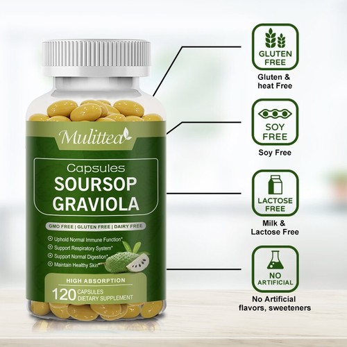 1000mg Soursop Graviola Capsules Leaf&Fruit Extract 120Capsules High Potency - Picture 7 of 11