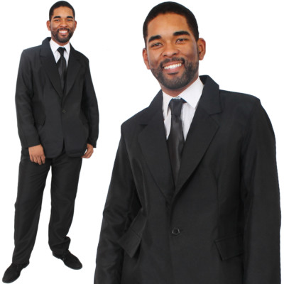 MENS BLACK SUIT TV FILM FANCY DRESS COSTUME JACKET TROUSERS THEATRE STAGE  SHOW UK
