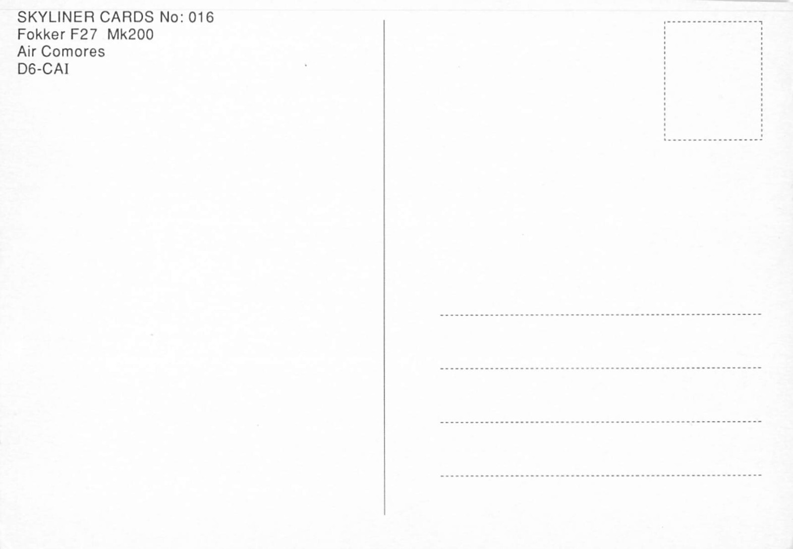 Postcard Airline AIR COMORES Fokker F27 Mk200 D6-CAI CC9. | eBay