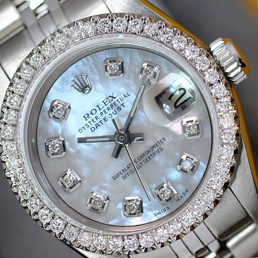 Rolex Ladies Datejust 69174 White Mop Dial 18Kw Gold Steel