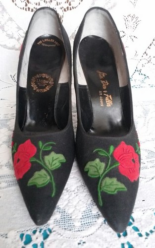 VTG COLLECTOR 1960 Heel Shoe 8AAA I. MILLER BLACK W/ Flowers Beautiful Classic - Picture 3 of 12