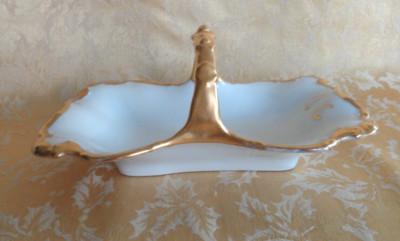 Antique Limoges P&P France Basket Scalloped & Gold Gilted Monogrammed