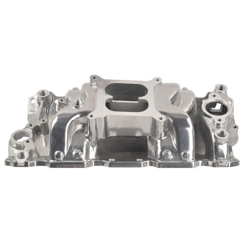 Colector de admisión de espacio de aire de doble plano de aluminio pulido para SBC Chevy 350 400 57-95 - Imagen 2 de 10