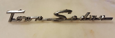 Vintage Ford Town Sedan CAR TRUCK AUTO SCRIPT METAL EMBLEM DOOR TRUNK Ornament