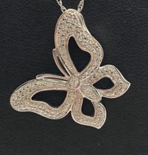 Elegant Sterling Silver 925 CZ Pave Openwork Butterfly Wings Necklace 18"