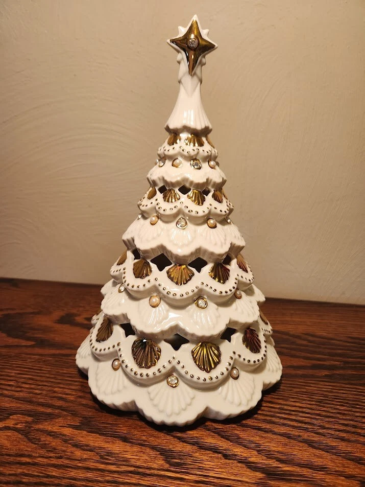 LENOX~ ÁRBOL DE NAVIDAD ILUMINADO FLORENTINO Y PERLA Grande 10.5" Hermoso Centro de Mesa Foto 2 de 4