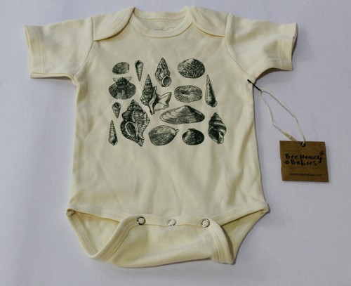 Bee Honey Babies Baby S/S Sea Shell One Piece Bodysuit CF6 Ivory Size 0-3M NWT