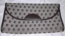 Vtg 70s 80s Brown Large Pierre Cardin Mono Logo Canvas Leather Clutch Bag Purse