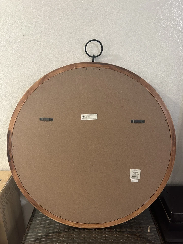 Round Wood Mirror 30 Inch, Wall-Mounted Circle Mirror - Image 4 of 4