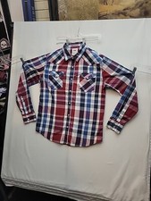 Levis Pearl Snap Shirt Mens Large Red White Blue Plaid Check Long Western Rodeo
