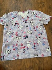 Disney 101 Dalmatians Dog Flower Scrub Top Dr Nurse Vet Tech Medical