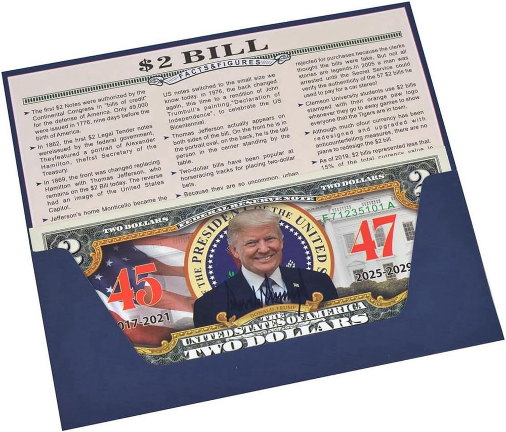 Trump 45th & 47th Presidential Commemorative 2 Dollar Bill Uncirculated