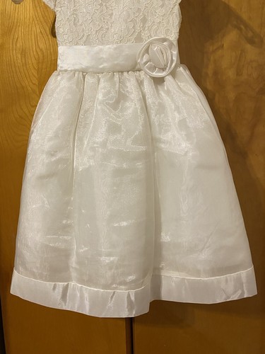 Gwen and Zoe Girls Ivory Formal Dress Lace Organza Satin Flower Pin Size 6. - Picture 3 of 9