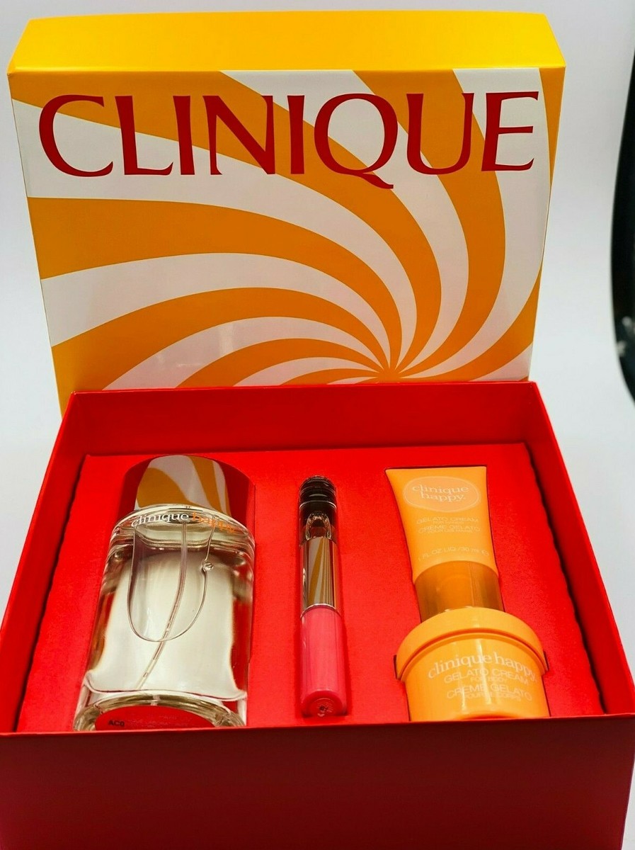 Clinique Perfectly Happy 4 pc Gift Set Spray Gelato Cream Roller