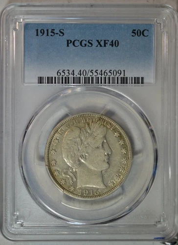 1915 S Barber half dollar, PCGS XF40