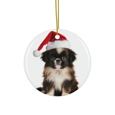 Japanese Chin Puppy - Ceramic Christmas Ornament - Printed in USA