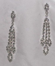 Rhinestone Long Tassels Drop Hook Dangle Earrings Silver statement