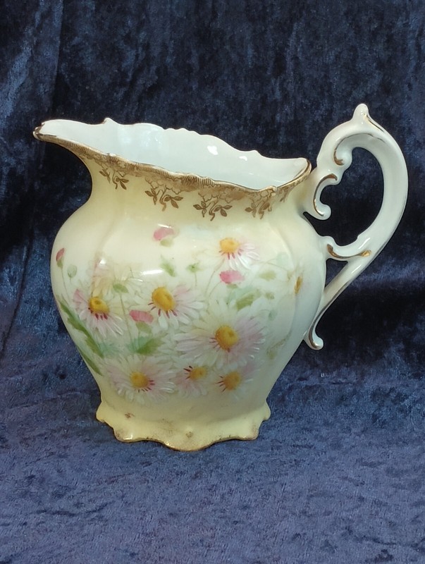 Antique Bavaria Hand Painted  Porcelain Scalloped Creamer With Signature  
