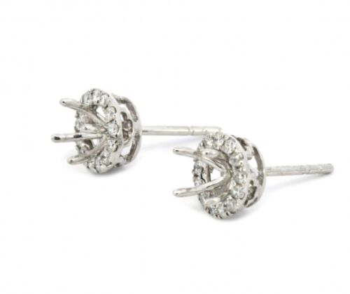 Earring Semi Mount Round 4mm In 14k White Gold With Diamond Accents (52059) - Picture 2 of 5