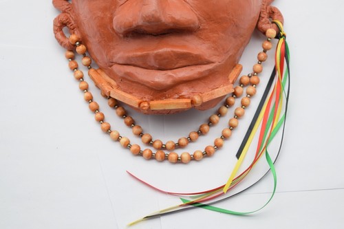 Mask Wall Decor Mexican African? Artisan Art Terracotta Clay Pottery Aztec Maya - Picture 3 of 8