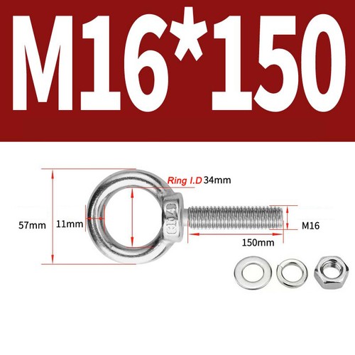 Stainless steel lifting eye bolt A2 Marine grade longshank nut M3 M4 M5 M6- M30 - Picture 106 of 119