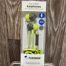 FuseBox Earbuds Wired Built In Mic Flat Cable Tangle Free  neon Green New