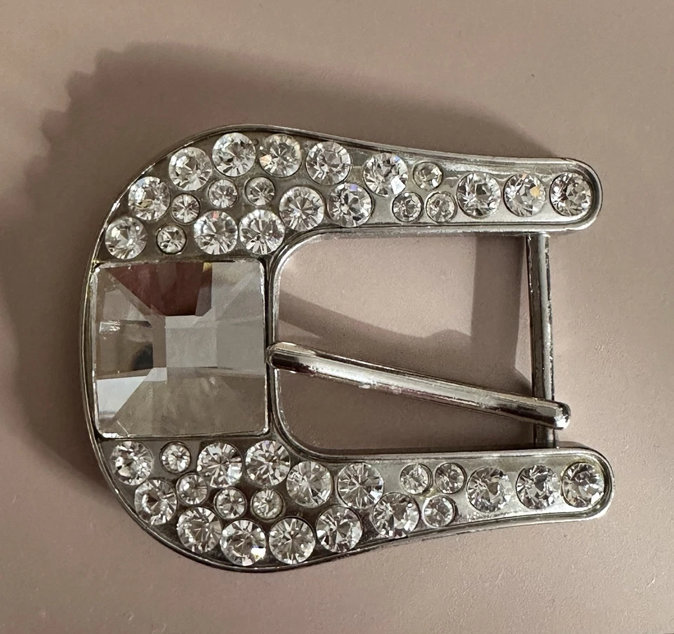 BB Simon Belt Buckle Silver Swarovski Crystals Bling Fits 1” Show Cowgirl - Image 2 of 4