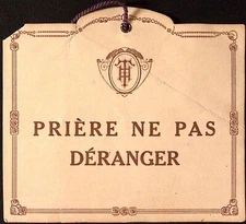 Grand Hotel Terminus PARIS FRANCE 1920s Do Not Disturb Sign Door Hanger