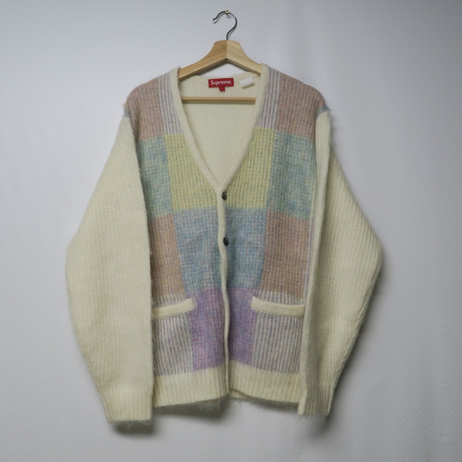 SUPREME Brushed Grid Mohair Cardigan White L Sweater Jacket SS22 - Brand new