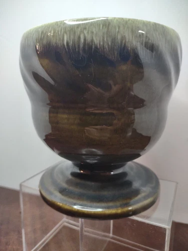 VTG Hull USA Brown Drip Glaze Pedestal Dish Bowl  5" Tall x 5" Wide x 5" Deep